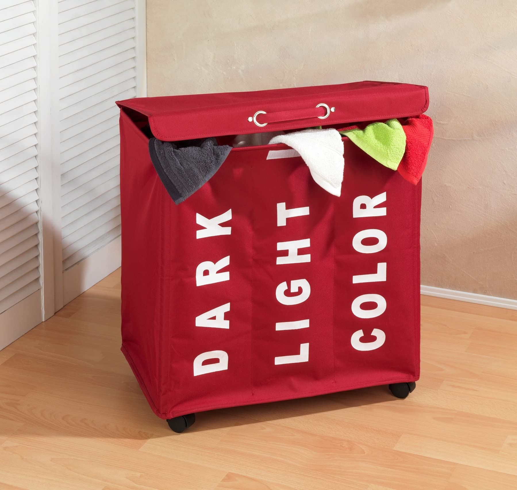 WENKO Portabiancheria Trivo rosso - cesta della biancheria Capacità: 116 l, Poliestere, 56 x 60 x 35 cm, Rosso