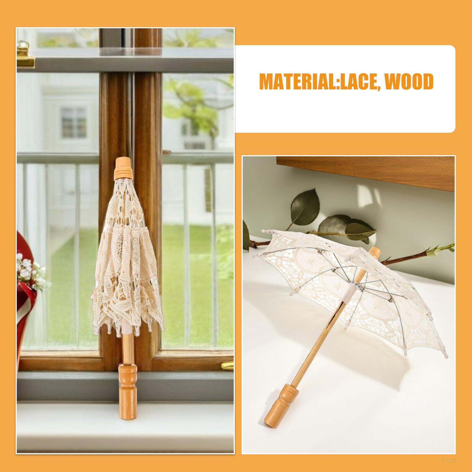 Beavorty 2 Stück Braut Sonnenschirm aus Spitze Beige mit Holzgriff Vintage Hochzeits Deko und Fotografie Requisite für Romantische Braut Fotoshootings