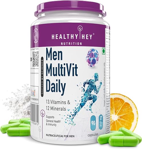 HealthyHey Nutrition MultiVitamin for Men - Multi-Vit Daily - 13 Vitamins &amp; 12 Minerals - 90 Vegetable Capsules