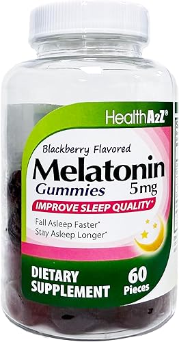 HealthA2Z Gomitas de melatonina  60 unidades  5 mg  Ayuda natural para dormir para un sueño profundo y reparador  Sabor BlackBerry  Gomitas de ayuda