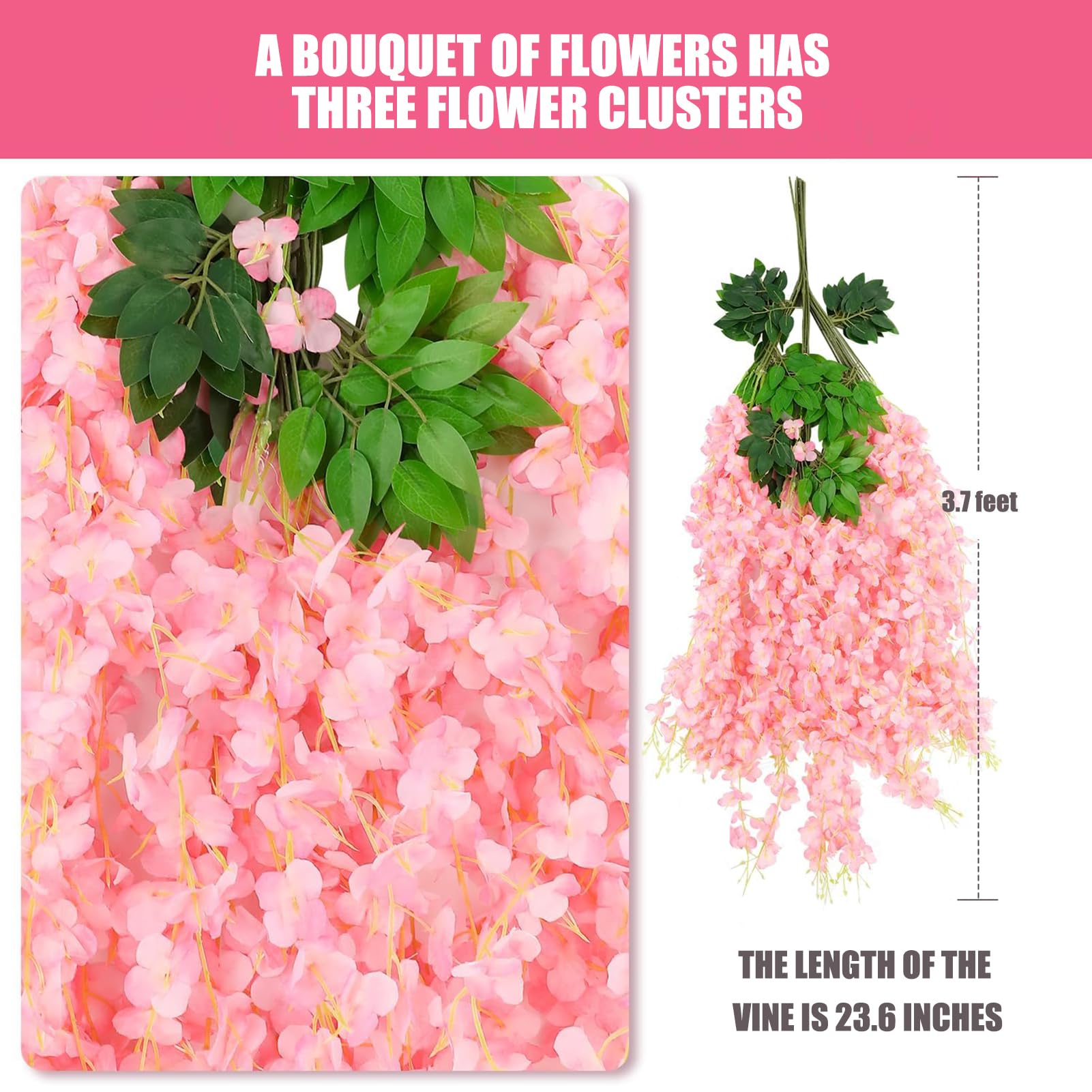12 Vignes Glycine Artificielle 110cm - Fausses Fleurs Décoratives Pour Mariage, Maison, Jardin