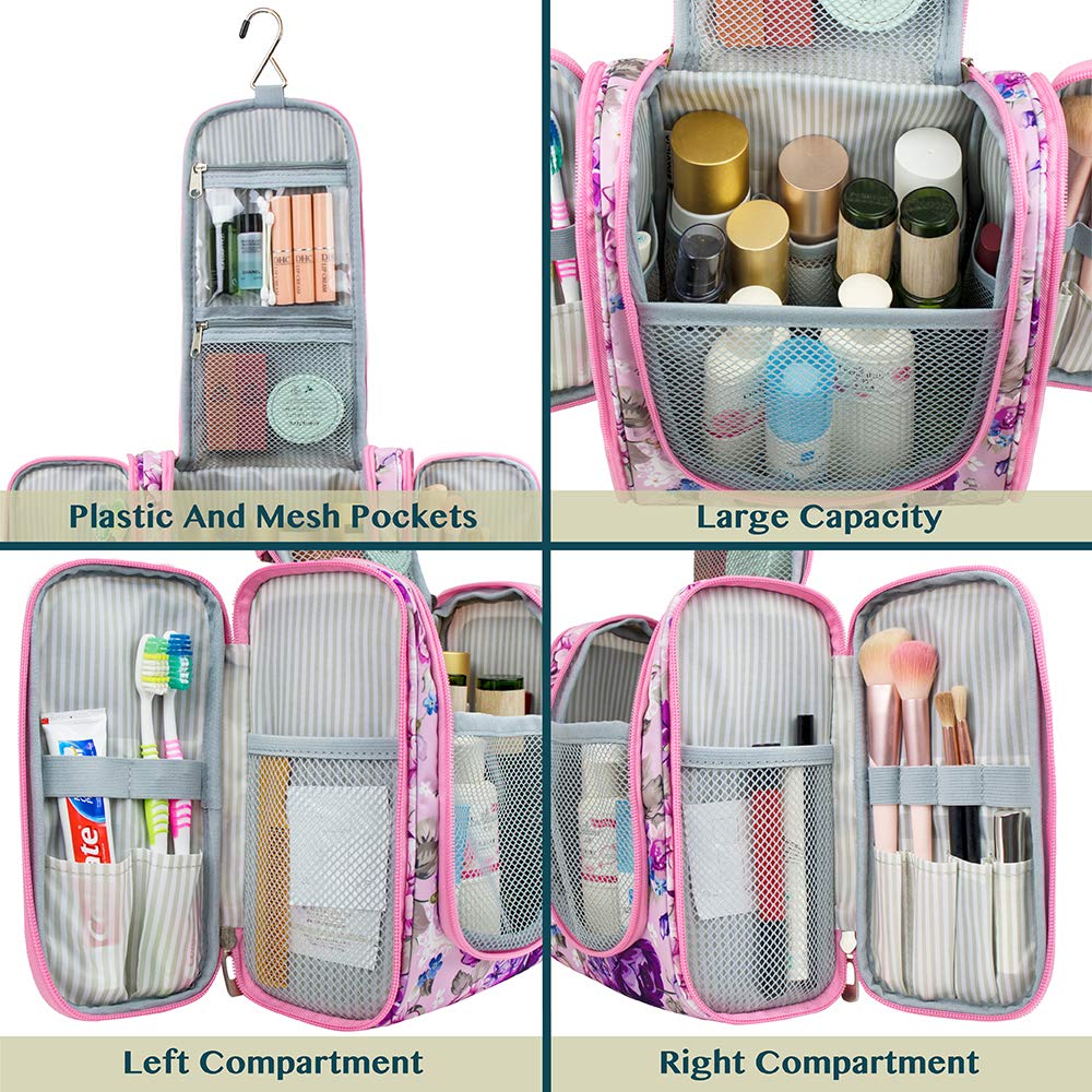 PAVILIA Beauty case da viaggio da appendere per donne e uomini, organizer per articoli da toeletta da bagno, rosa, Standard (9x4x9), Beauty case