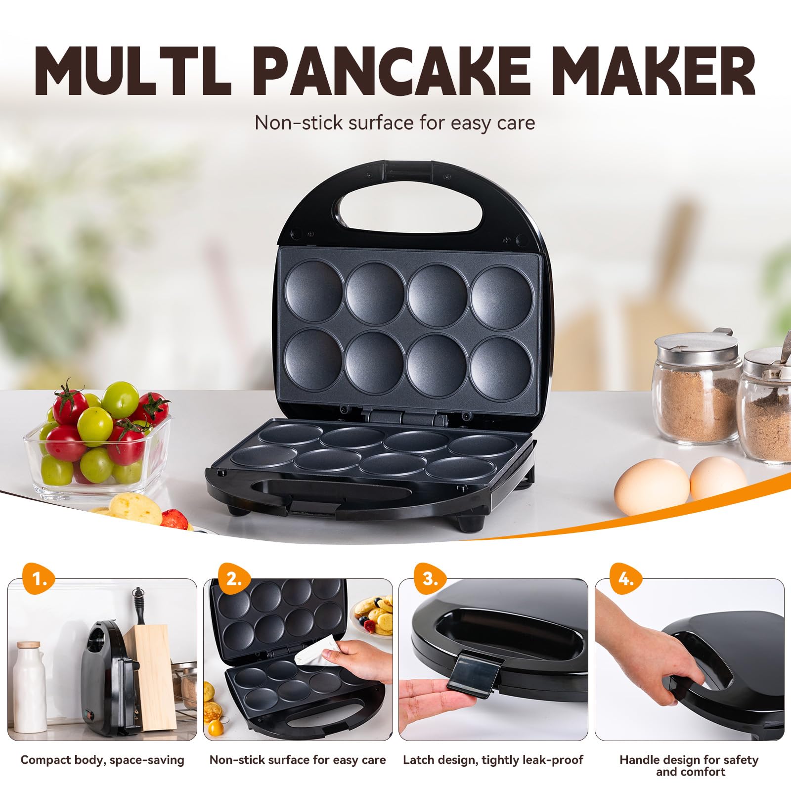 Mini Pancake Maker, Machine Nonstick Small Pancake Maker with Quick Heat-Up Make 8 pcs Pancakes, Pancake Maker for Kids, Just Add Batter, Suitable for Breakfast, Snacks, Desserts (Mini Pancakes Maker)
