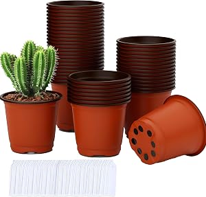 100 Pack Nursery Pots Planting Plastic Plants Pot Seedlings Plant Pots Seedling Small Plant Seedling Seed Starter Small Starting Flower Comewith Drainage Holes Container and with 100 Pcs Labels