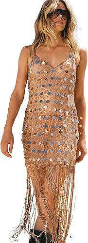 Nasty Gal Hand Embellished Disc Beaded Tassel Beach Dress
