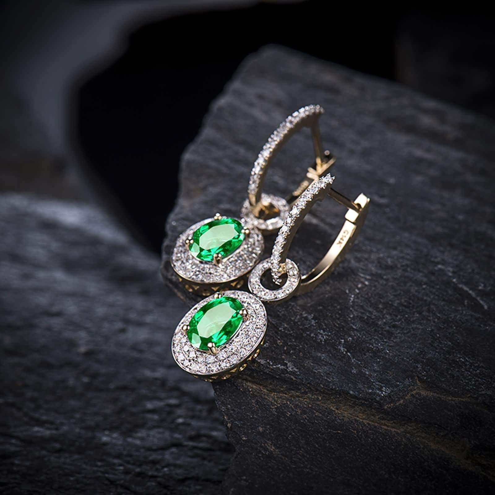 Epinki Gelbgold 18K Ohrringe Hängend, Anhänger Ohrstecker mit Smaragd 1.21ct Grün, Geschenk für Weihnachten, Gelb Gold