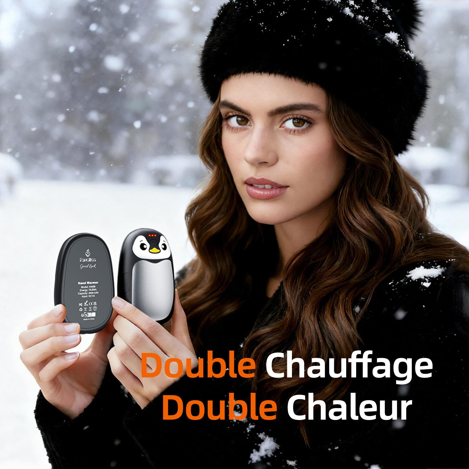 Chauffe Main Electrique 2 en 1, Blanc Chaufferette Main Reutilisable 8000mAh Rechargeable par USB, 3 Niveaux de Chauffe, Cadeaux Hiver Unisexes, pour Camping et Sports en Extérieur