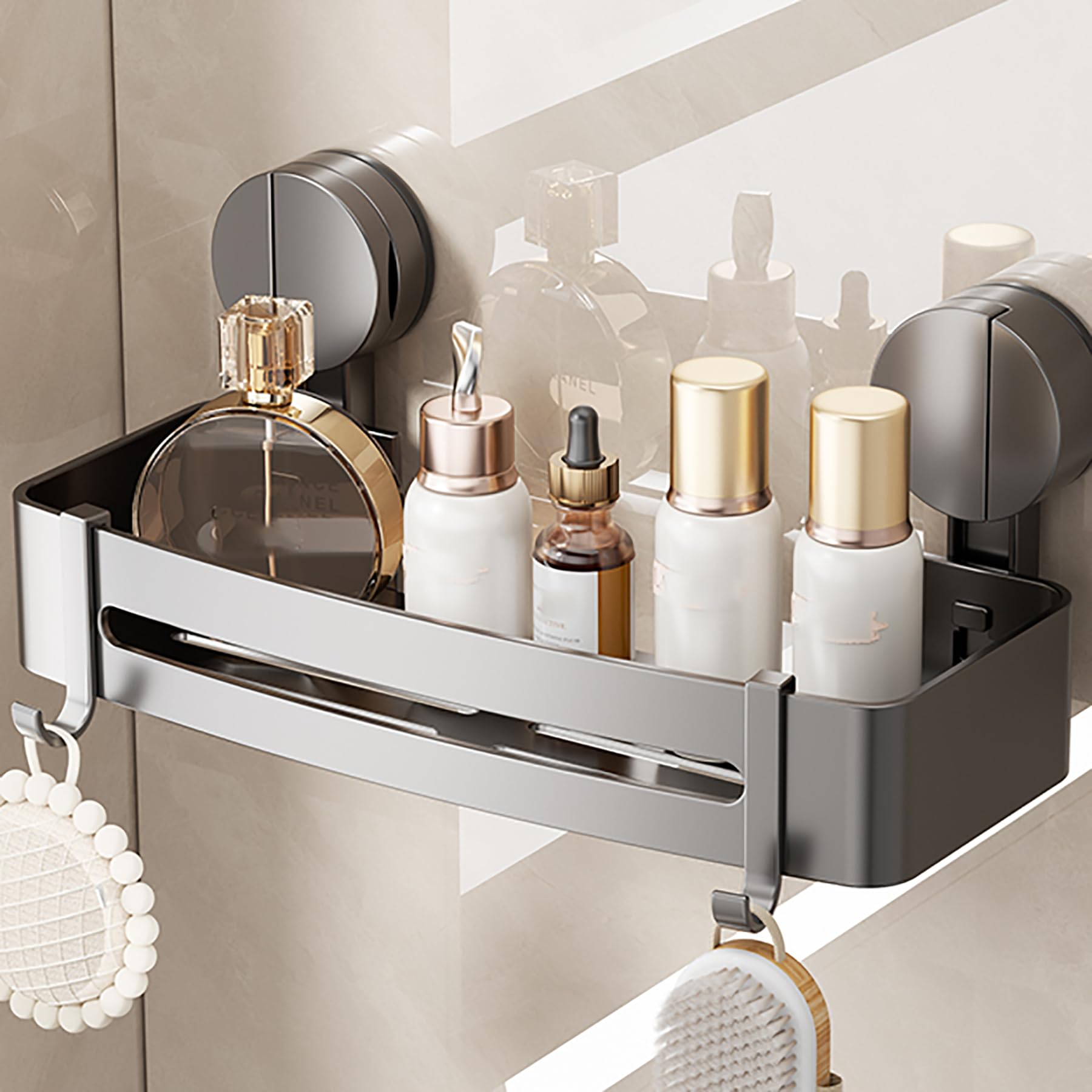SRURLLUG Shower Caddy Suction Cup Shower Shelf No-Drilling Shower Organizer Wall Mounted Rack Storage for Bathroom Removable Bathroom
