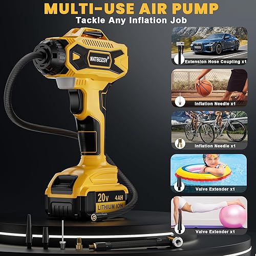 Miniatura 7 de Inflador de neumáticos inalámbrico, compresor de aire portátil compatible con batería Dewalt de 20 V Max, con batería de 4 AH y cargador, bomba de
