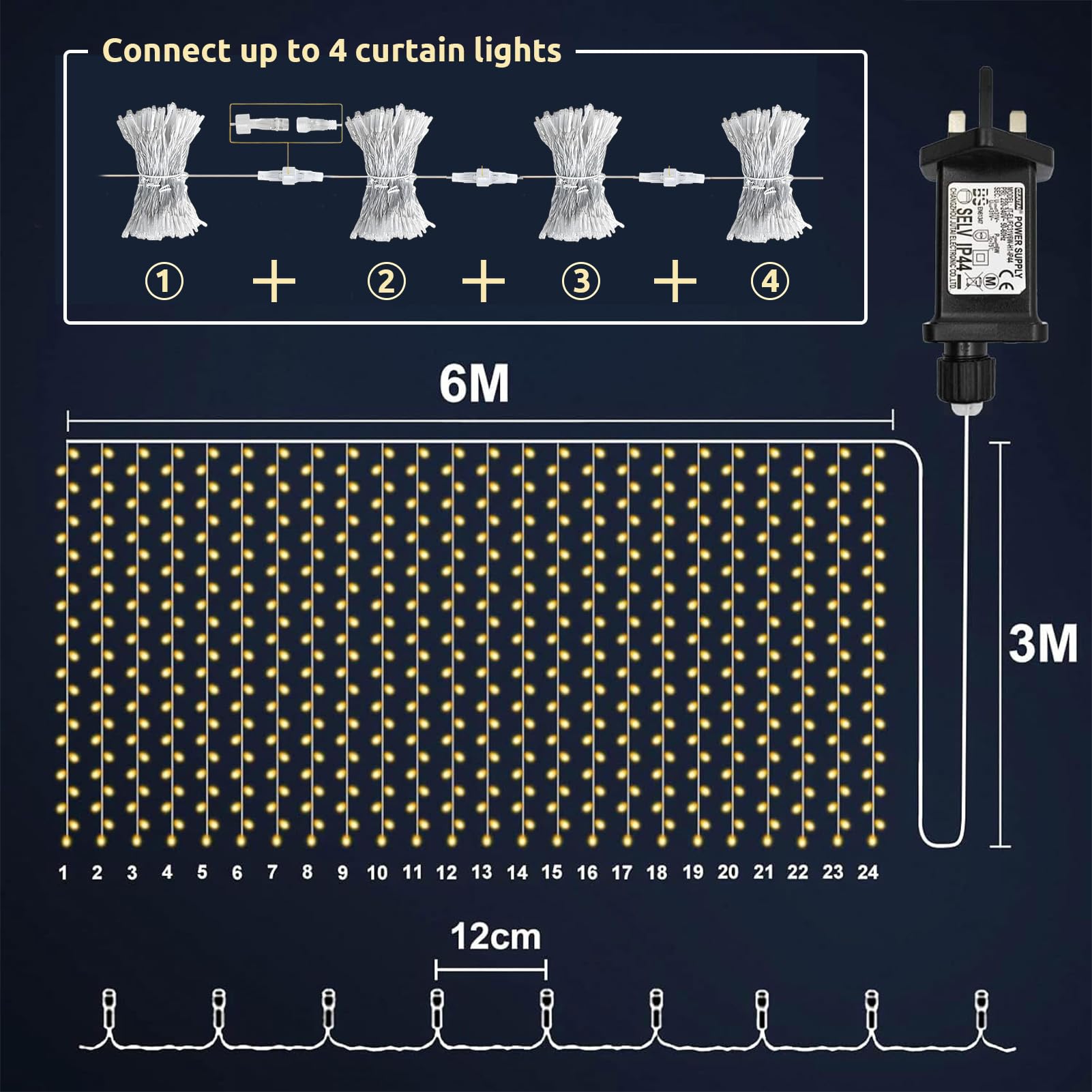 Cozymeow 2 Stück Lichtervorhang Aussen 6x3m 600 LED Lichterketten Vorhang | Stecker, Timer, 8 Modi, Wasserdicht Lichtervorhang Wand Balkon Pavillon Terrassen Hochzeit Weihnachten Geschäftlich Deko