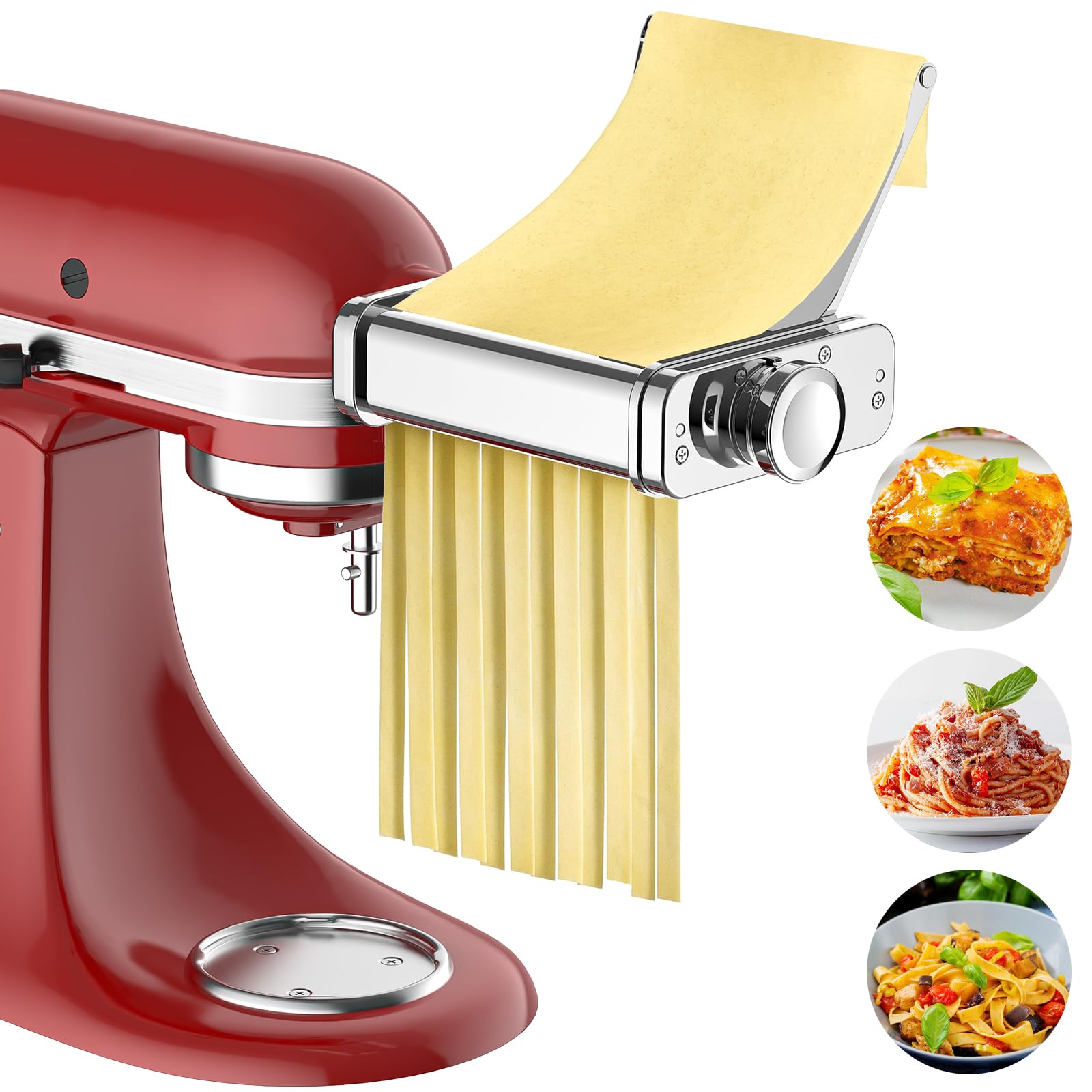 3 in 1 Pasta Attachment for Kitchenaid Stand Mixer, All Metal Pasta Maker Kitchenaid Attachment, Pasta Sheet Roller, Spaghetti Cutter, Fettuccine Cutter Maker Accessories and Cleaning Brush by Gvode