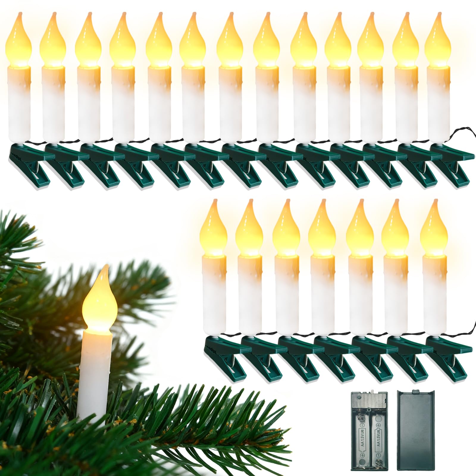 Meision Lichterkette Außen Innen 2M 20LEDs, Kerzen Lichterketten Batterie mit Timer + Blinkendes + Klammer, Weihnachtsdeko Lichter für weihnachtsbaum deko, Party, Warmweiß Beleuchtung