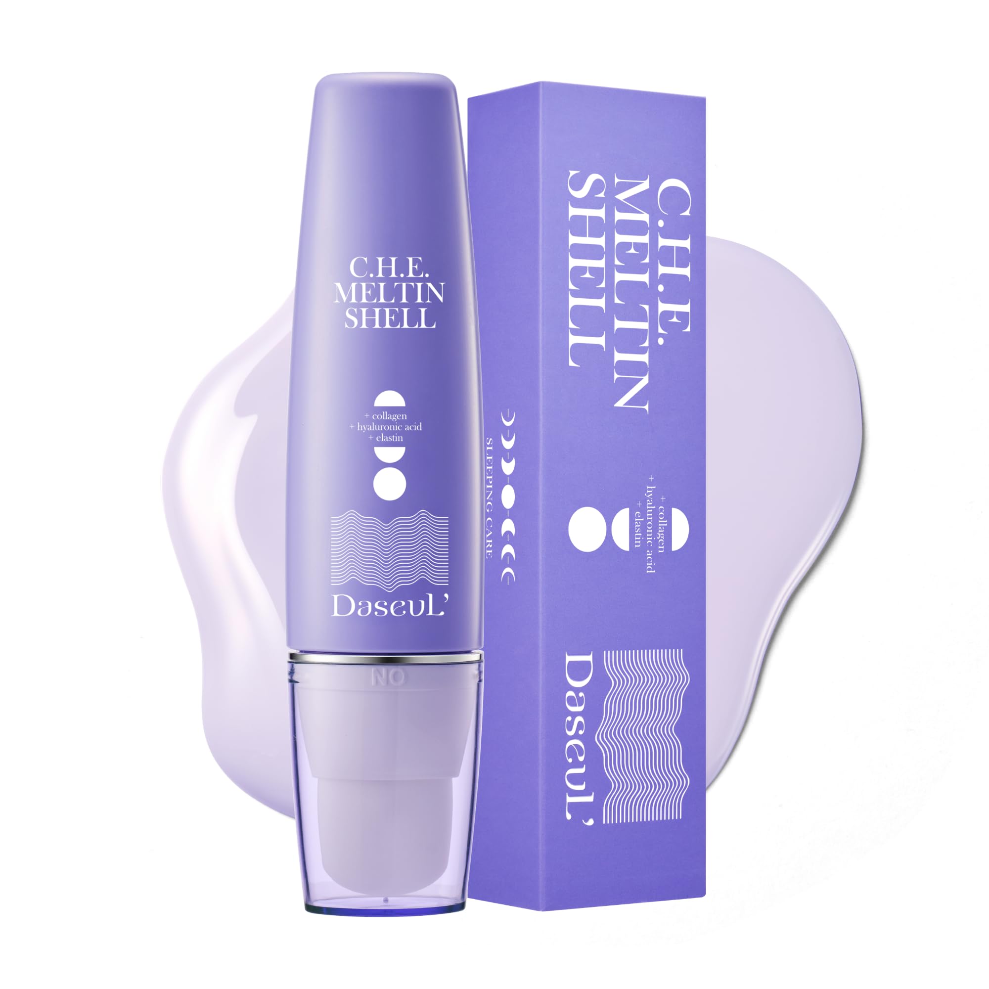 C.H.E. Meltin Shell™ 2.19 fl.oz | Gel-Shell Overnight Mask with Built-in Brush – Low Molecular Collagen, Elastin & Hyaluronic Acid for Face Lifting,