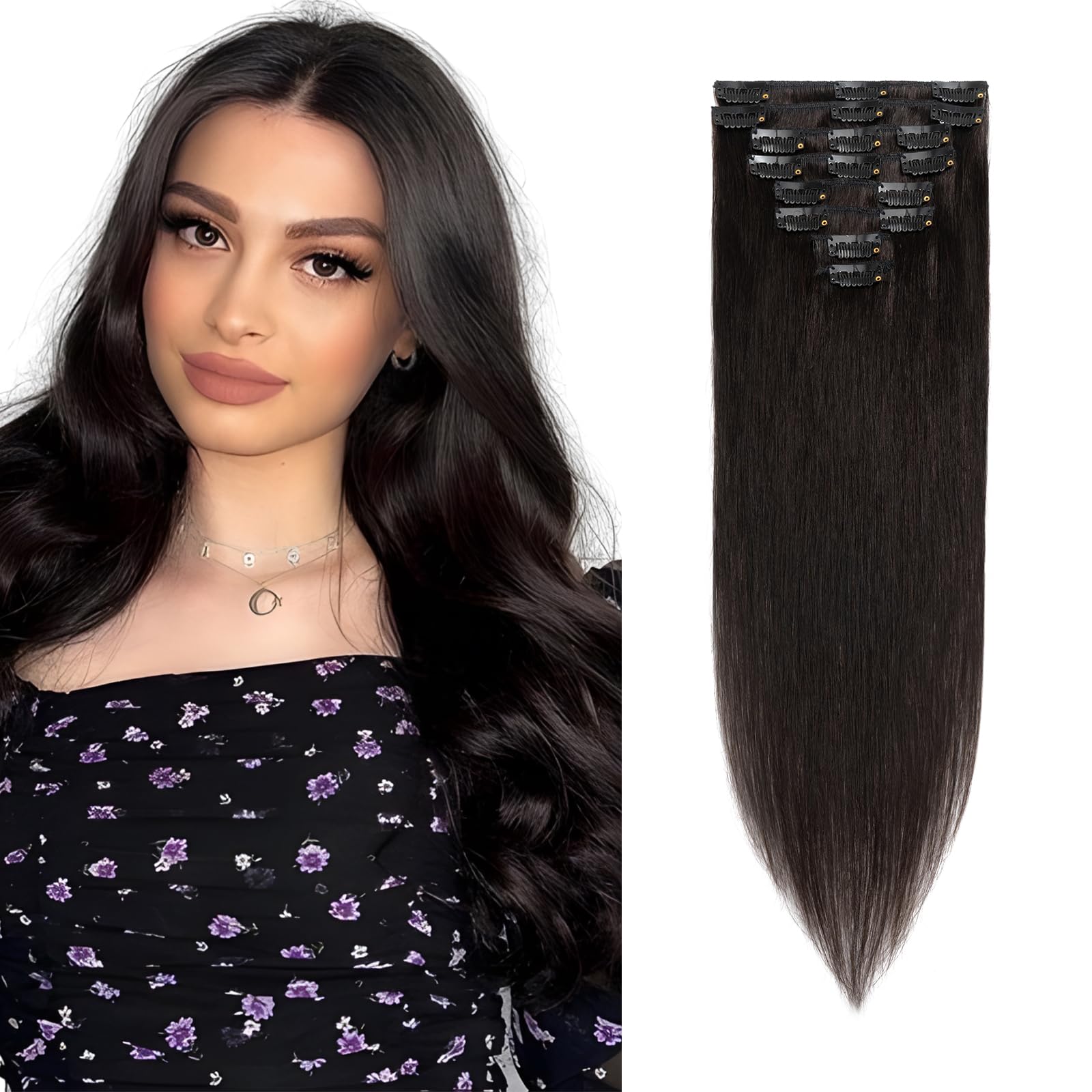 Hair Extensions Clip in Black Remy Human Hair Extensions 10 Inch Straight Clip in Human Hair 8pcs Seamless Real Natural Hair