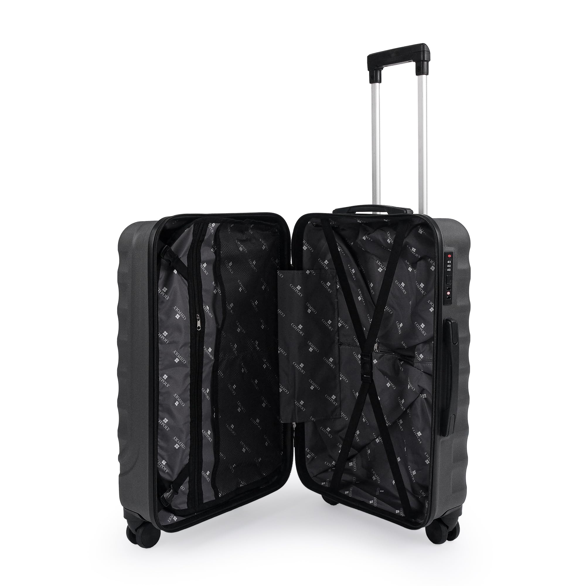 BABIL Hartschalen Koffer & Kofferset Handgepäck, Mittel & Groß, ABS Reisegepäck mit 4 Rollen 360° Spinner, Zahlenschloss, Leicht & Robust (Anthracite, 3er Set)