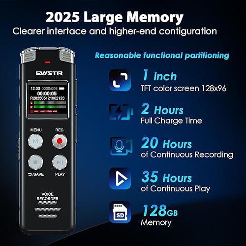 Miniatura 11 de Grabadora de voz digital de 16 GB de EVISTR Grabadora de voz activada con reproducción - Grabadora de cinta pequeña mejorada para conferencias