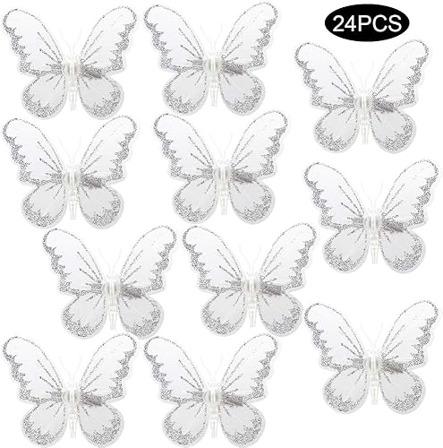 24 piezas de adornos de mariposa con purpurina de Navidad, clip de mariposa para manualidades, clips de mariposa de lentejuelas 3D, decoración de