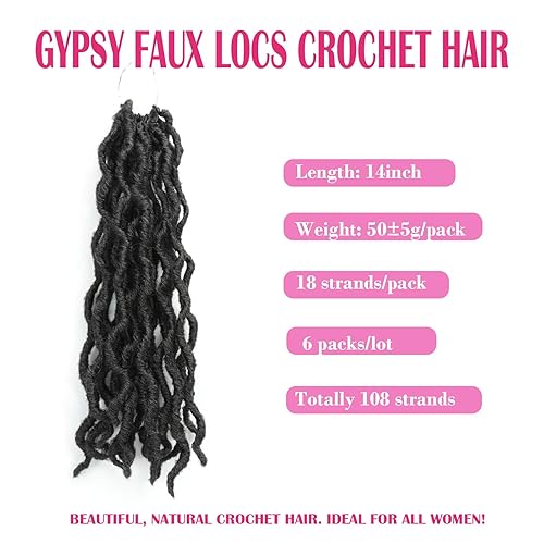 Miniatura 4 de Gypsy - Rastas de pelo sintético de ganchillo de 14 pulgadas, 6 paquetes de trenzas de ganchillo suaves de diosa, trenzas de ganchillo rizadas para