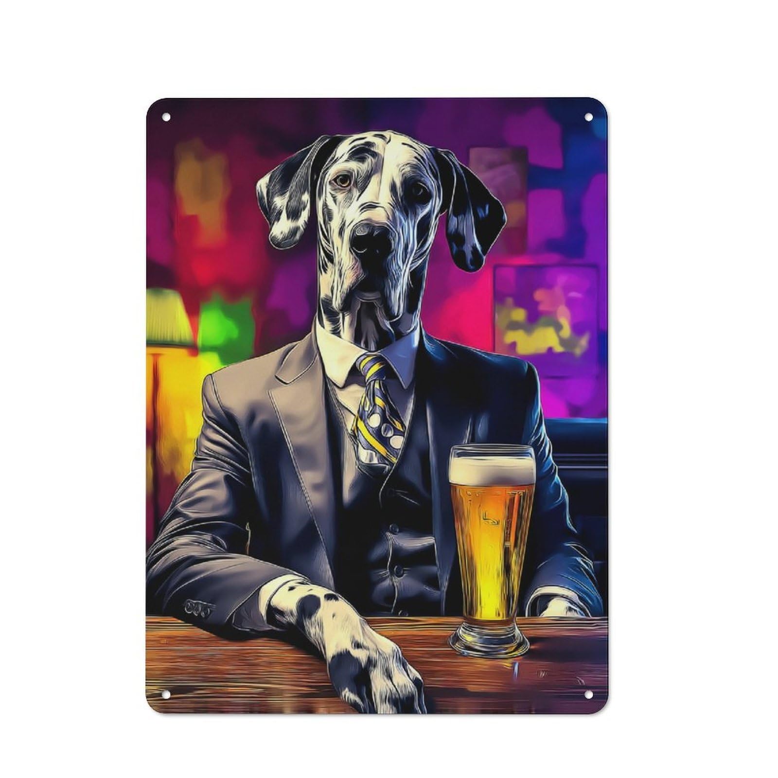 Junmoney Great Dane Enjoying A Night Out Smart Metal Wall Decor 40X30cm, Office Metal Sign For Office, Study, Studio Or Hallway