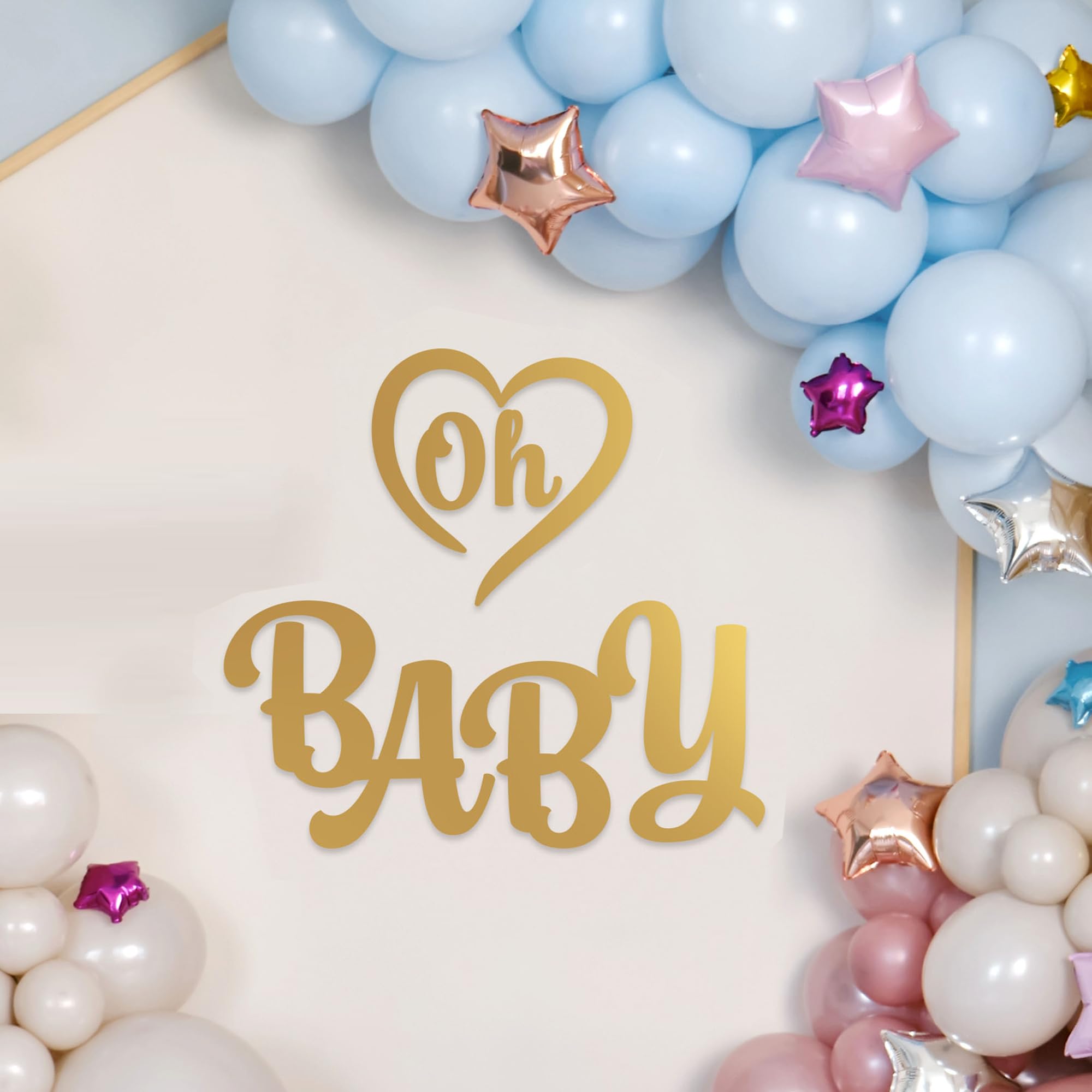 Oh Baby Decal, Vinyl Gold Letters for Backdrop, Cute Gender Reveal Decor, Neutral Baby Shower Decorations
