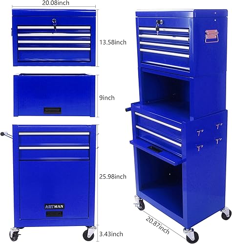 Miniatura 5 de Campfun Gabinete de herramientas de metal con ruedas  Caja de herramientas desmontable de 6 cajones de alta capacidad con ruedas, organizador de