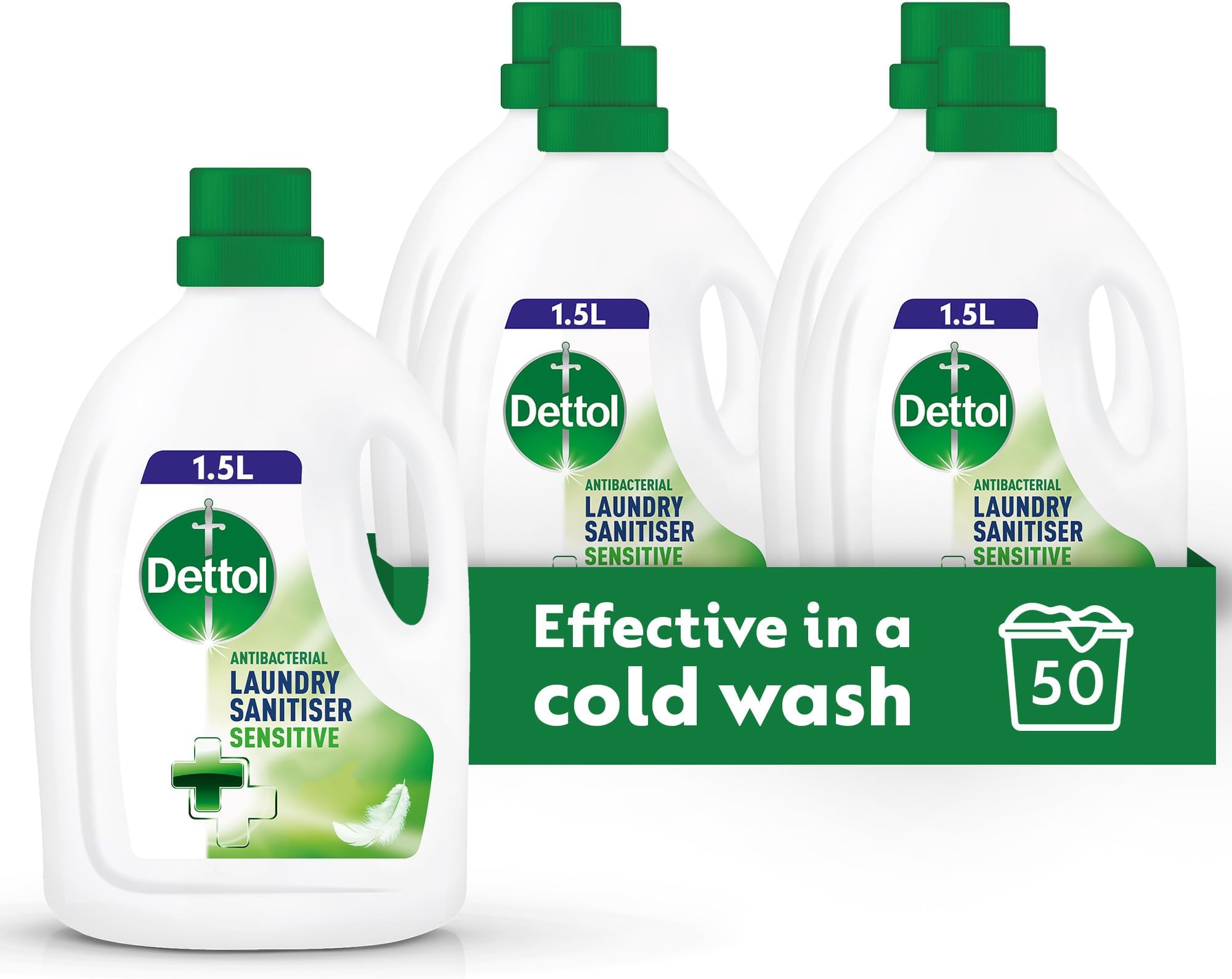 Antibacterial Laundry Sanitiser, Fragrance Free, 1.5L (4 x 1.5L, Total 6.0L), For Sensitive Skin, Gentle Cleanser, Effective Hygiene Solution, Disinfectant, Kills 99.9 Percent of Germs