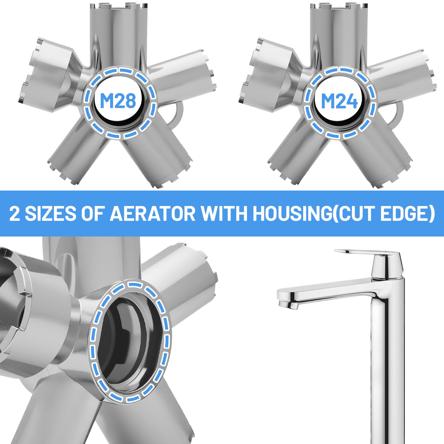Upgraded Metal 10-in-1 Faucet Aerator Tool - Heavy-Duty Removal Key for M16 5-M28 Sizes Hidden Thread Housing Aerators — view 5