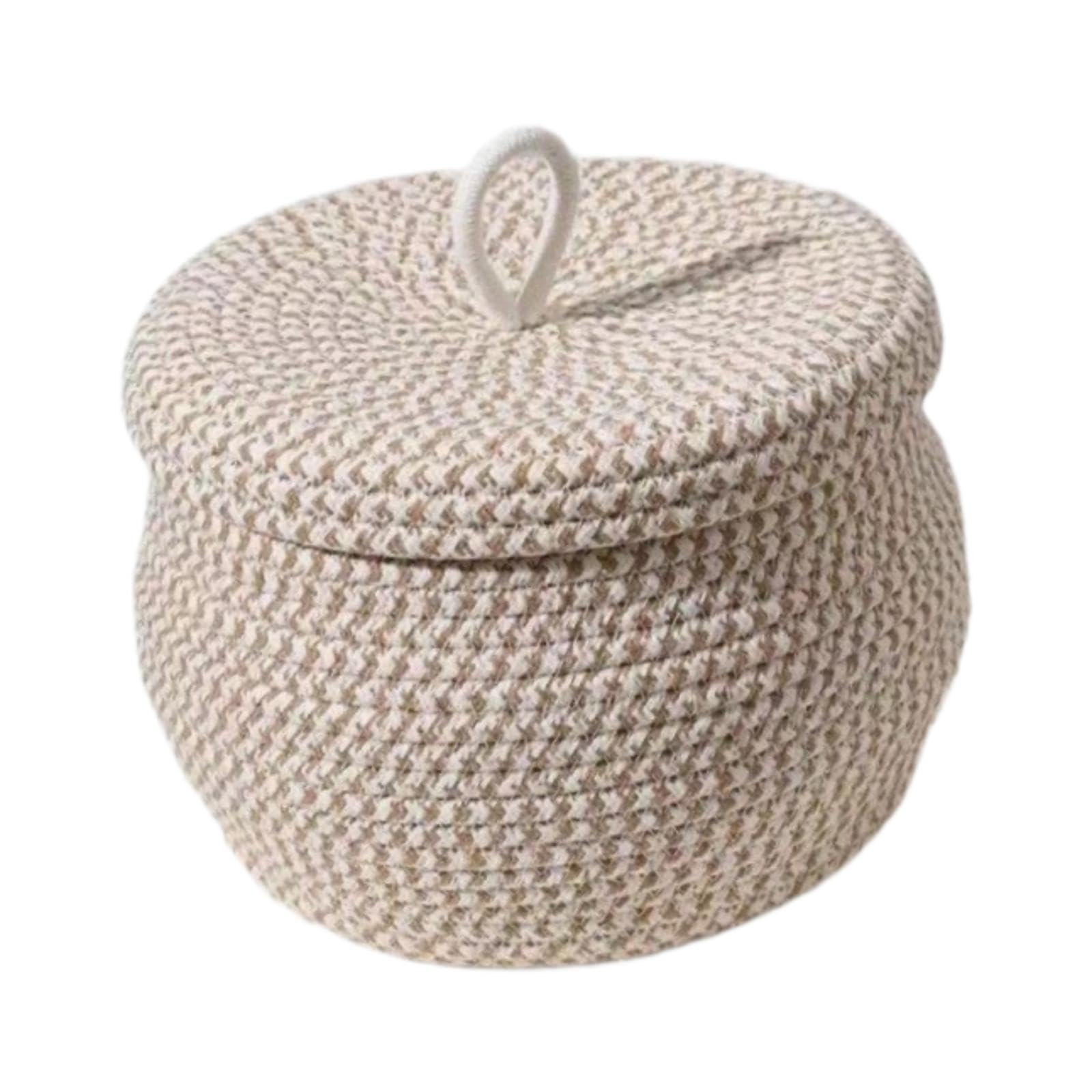 Pixzcsa Elegant Woven Basket With Lid Cotton Rope Storage Box Decorative Choice For Every Home Organizing Task Empty Gift Basket Decorative Container Kitchen Desktop Trash Can