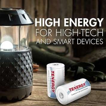 Tenergy Premium High Capacity Rechargeable Batteries 8 Pack C and D Rechargeable Batteries and Charger, 4xC 4xD and LCD Smart Charger for High Performance Professional Electronics