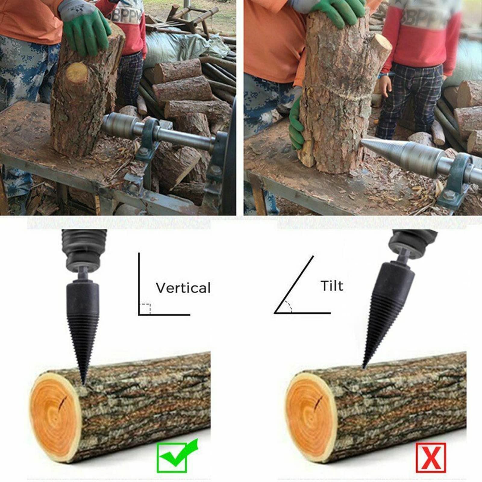 Legno Spaccalegna, Vite Spaccalegna Per Trapano, Trapano Per Legna Da Ardere, Cono Della Dello Per Legna Spaccare, Spaccalegna Con 3 Gambi Multifunzione, Attrezzi Campeggio Falegnameria,42 mm