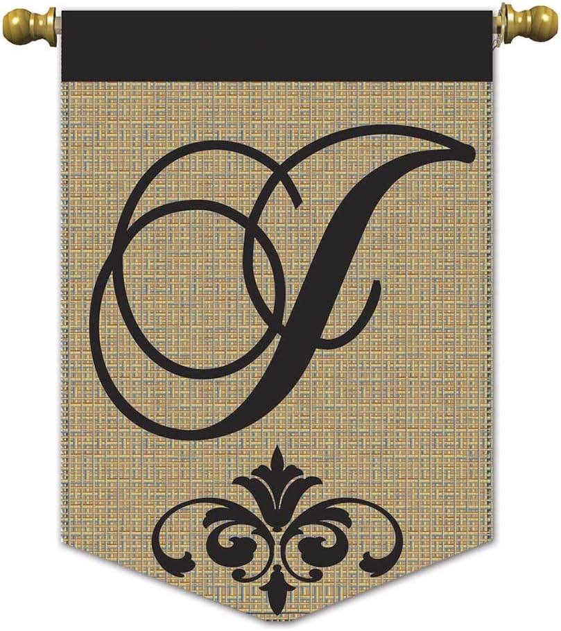 Monogram G Black Fleur de Lis 18 x 13 Pendant Shape Burlap Double Applique Small Garden Flag