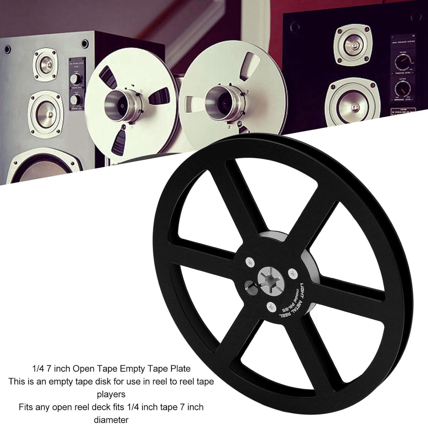 Zunate 1/4 7in Empty Takeup Reel, 6 Hole Reel to Reel Recording Empty Take Up Tape, Aluminum Alloy Universal Opening Machine Part Sound Tape Takeup Reel for Recording (Black)