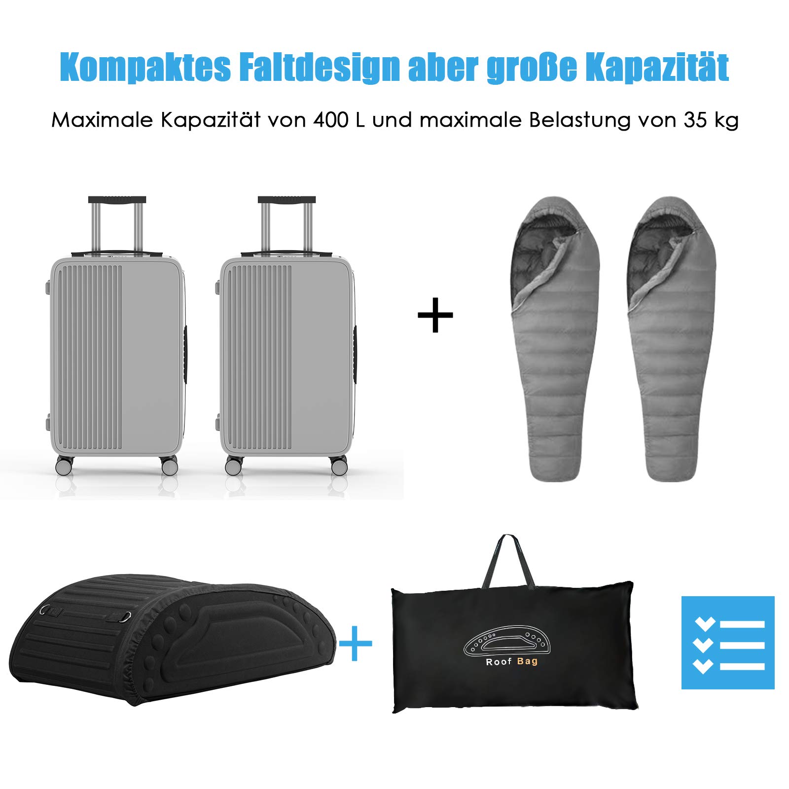 RELAX4LIFE Faltbarer Auto Dachkoffer mit großem Stauraum, wasserdicht tragbare Dachboxen, für Jeeps, SUV, Dachgepäckträger Tasche, ideal für Reisen und Gepäcktransport, Schwarz