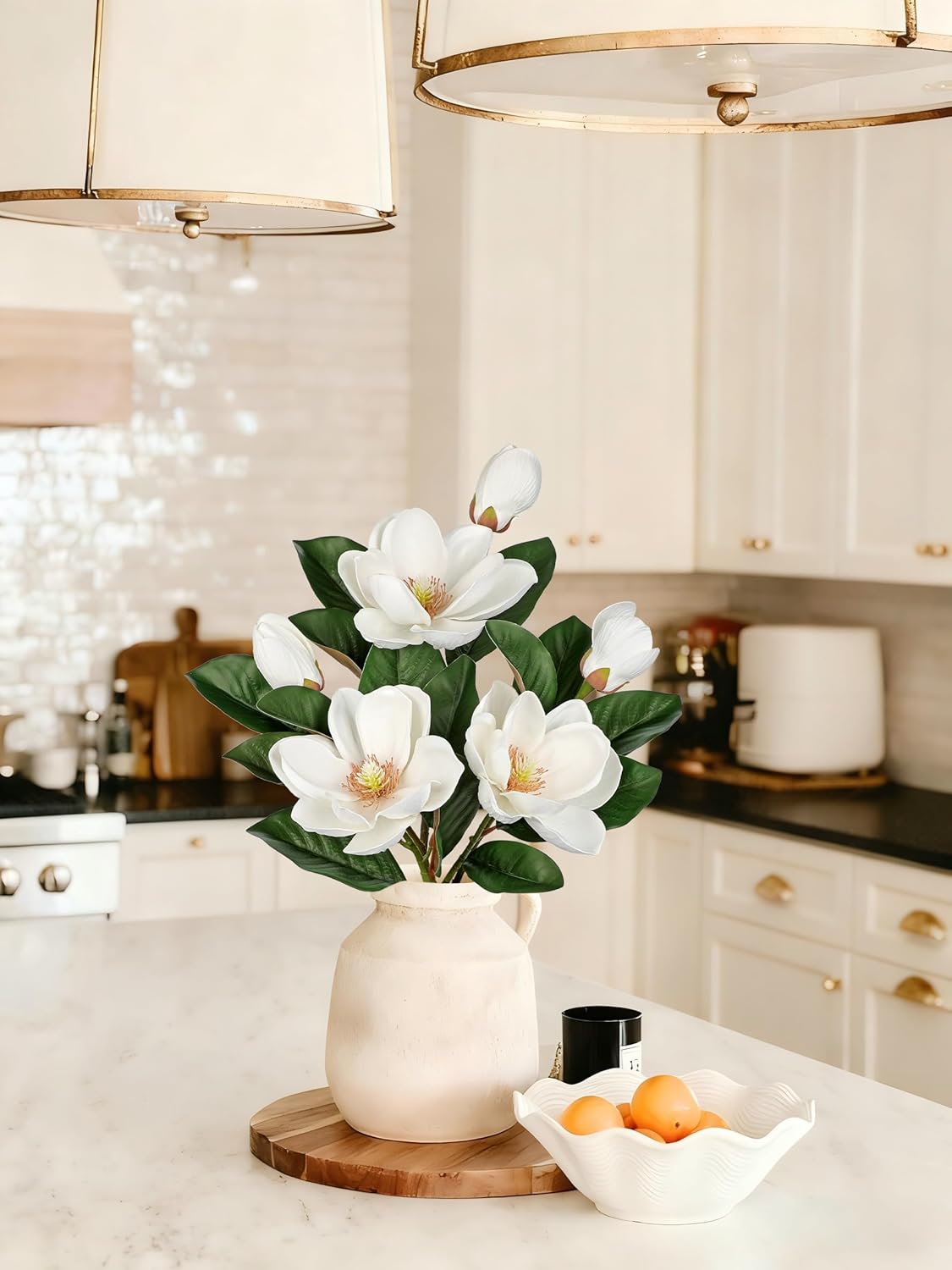 3 Stems Artificial Magnolia Flowers, Real Touch 29 inch Faux White Magnolia Flower Long Stem for Home Office Wedding Floral Arrangement Table Centerpiece Decor - Image 5