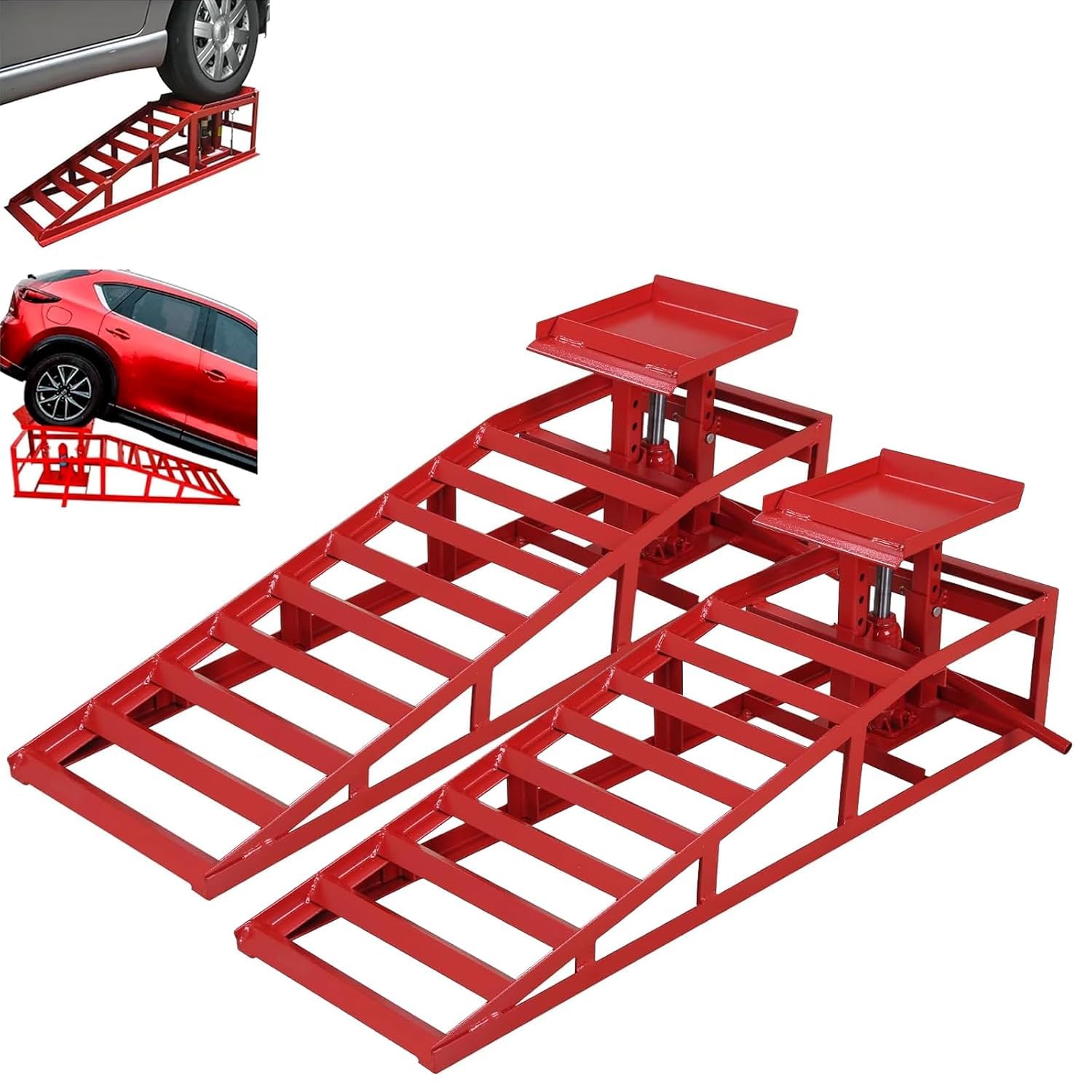 GarveeTech 2 Pack Hydraulic Car Ramps - 4410lbs/2T Capacity Low Profile Car Lift Service Ramps for Automotive Truck Trailer Garage Auto Car Repair Frame, Red