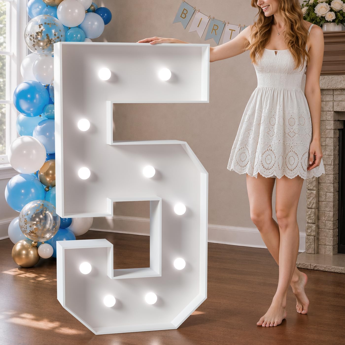 Imprsv Marquee Numbers 4 Feet Tall, Light Up Numbers 5 Birthday Decorations