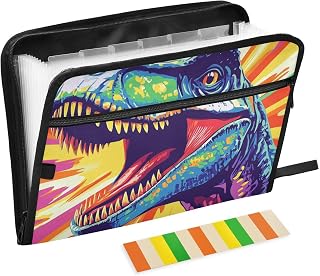 File Pocket Folders 13 Pockets A4 Letter Size with Zipper Closure for Hanging File Folder Colorful Dino carpeta de