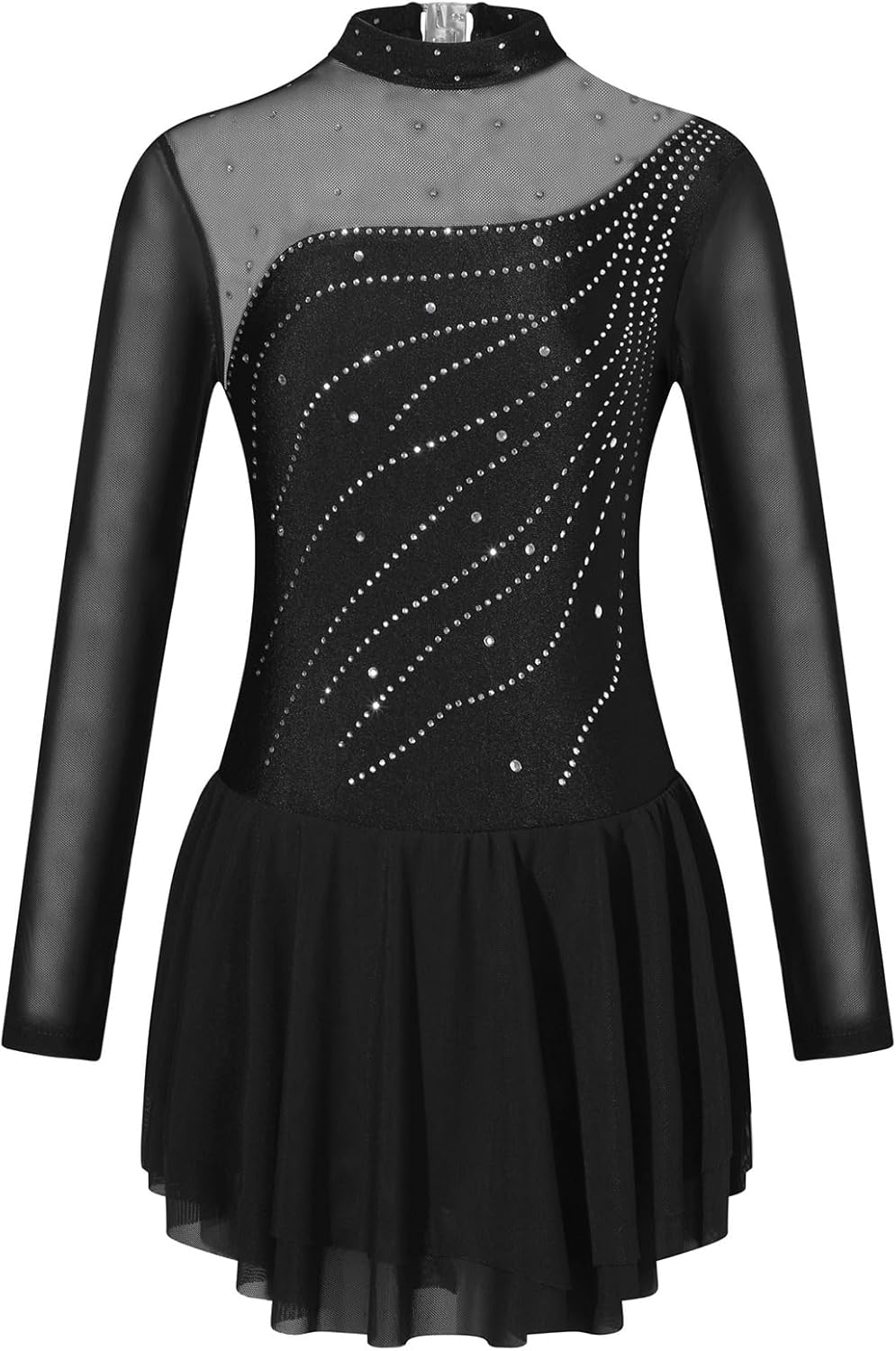 Ranrann Enfant Fille Robe Danse Strass Asymétrique Costume Danse Contemporaine Lyrique Justaucorps Patinage Artistique Vert 7-8 Ans