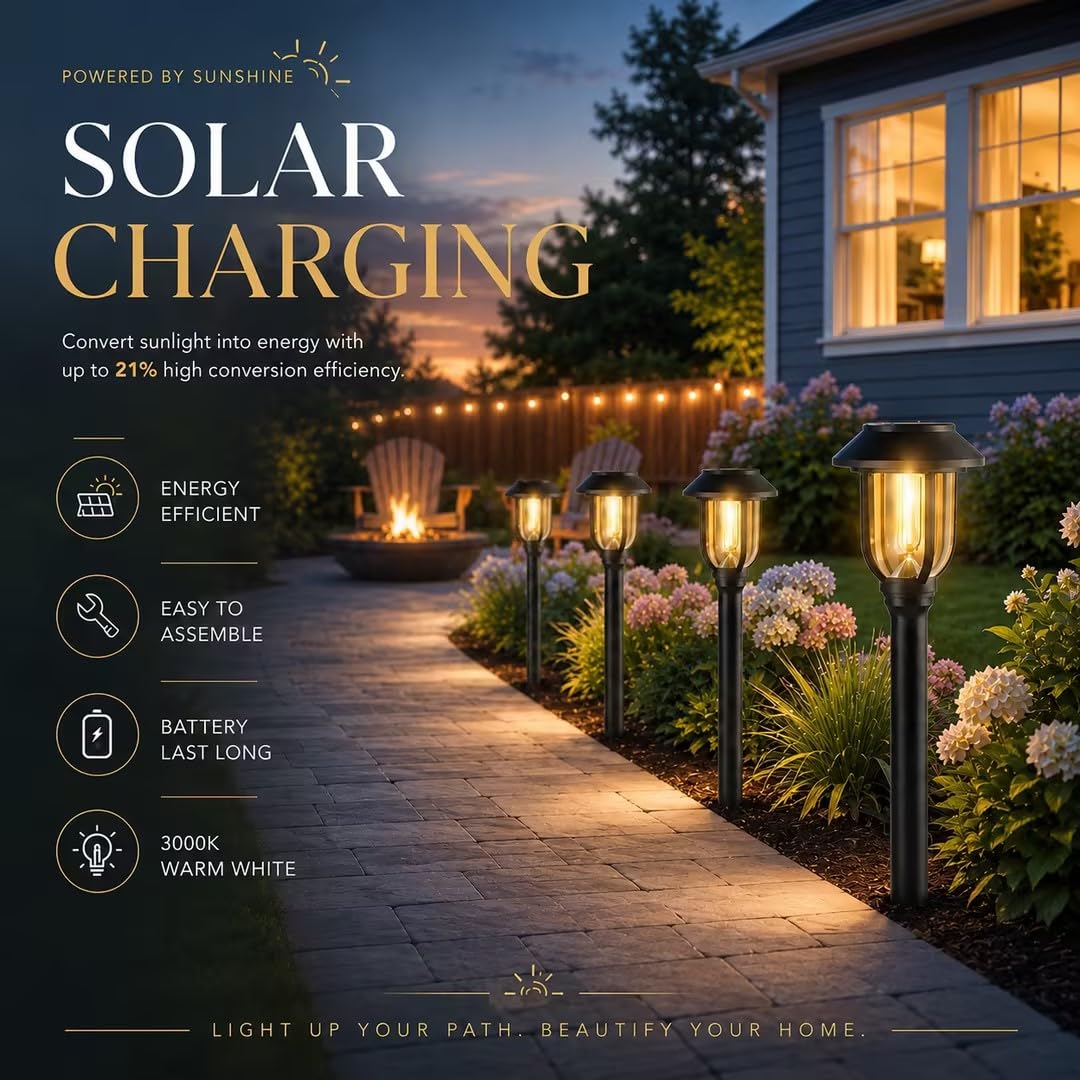 Paquete de 12 luces solares para exteriores, luces solares para caminos, color blanco cálido, impermeables, encendido/apagado automático, luces de jardín para patio, paisaje, pasarela, camino