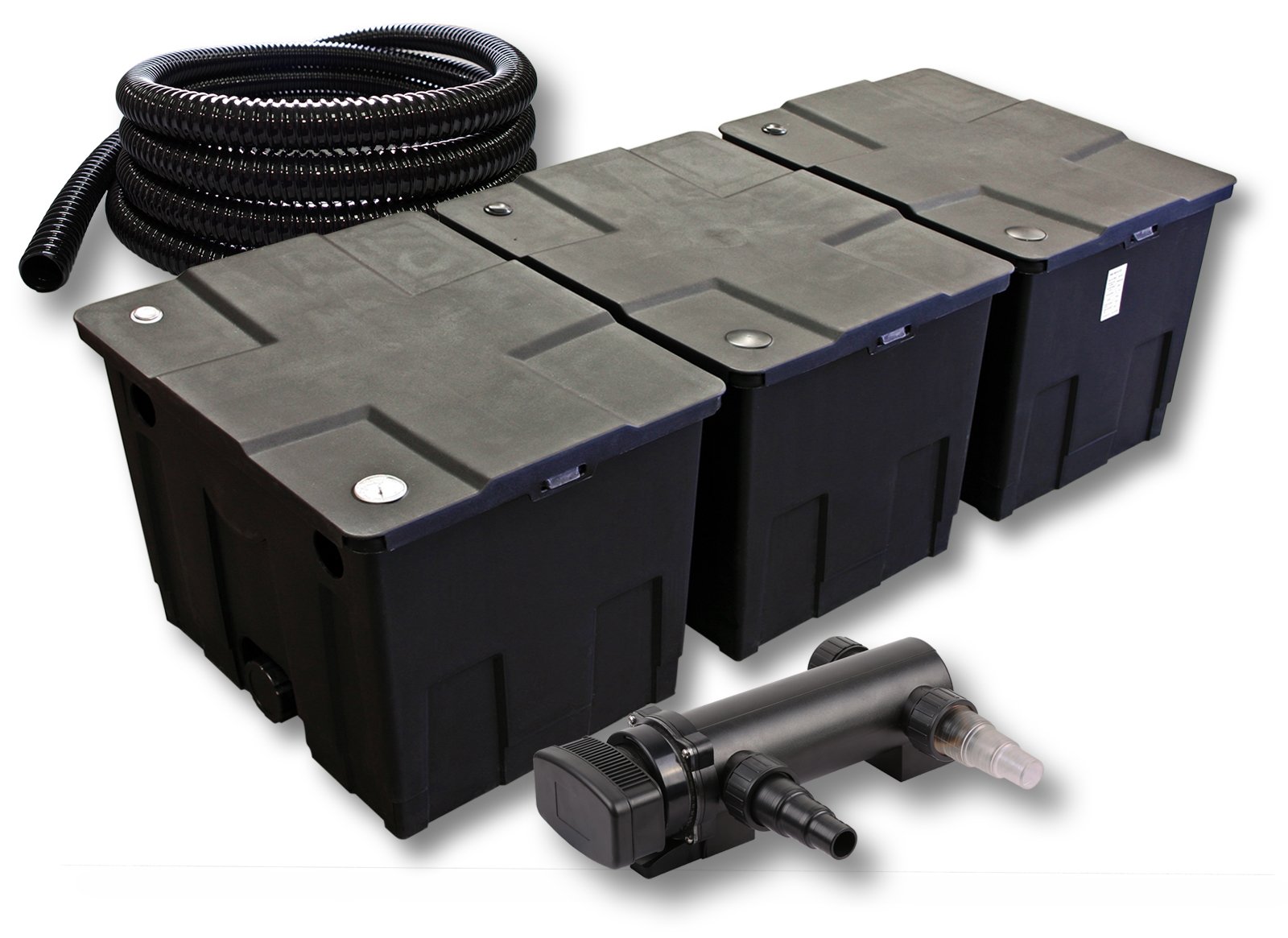 SunSun Kit complet: CBF-350C Filtre de bassin jusqu'à 90000 L Biologique, CUV-318 lampe uv UVC Clarificateur avec 18W, 5m Tuyau 25 mm (1")