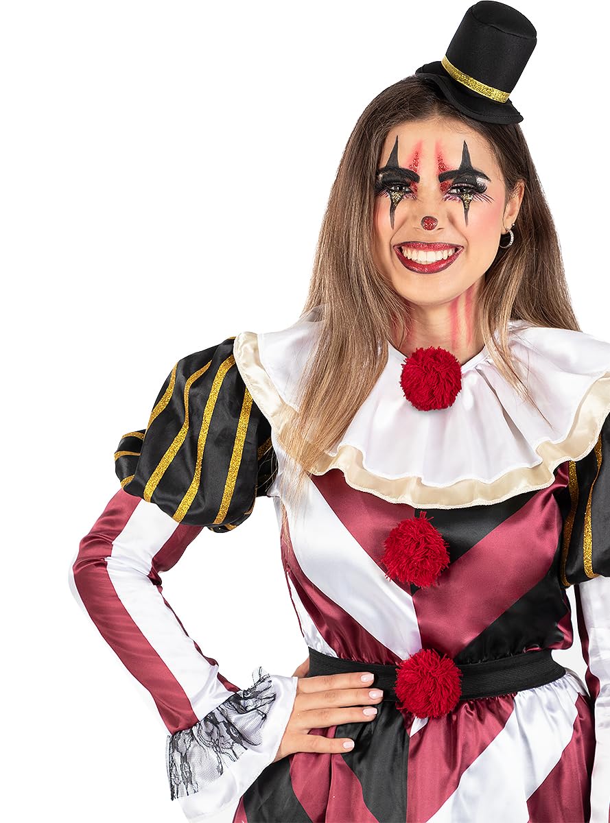 Funidelia | Seksowny Strój Straszny Klaun Premium dla kobiet Klowny Killer Clown Halloween Horror - Strój dla dorosłych i zabawne akcesoria na imprezy karnawał i Halloween - Bordowy