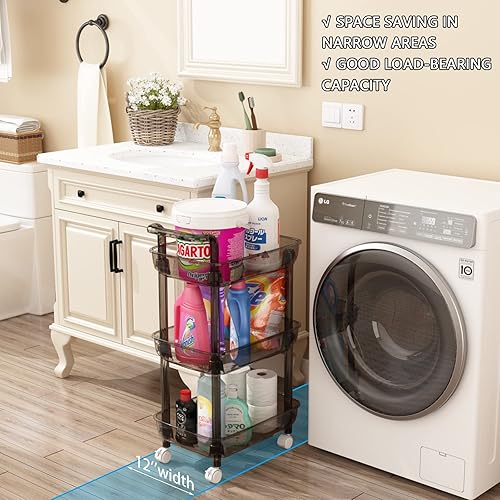 Miniatura 4 de Carrito de almacenamiento con ruedas de 4 niveles con asa, carrito de pañales movible de plástico duradero para guardería de bebé, organizador