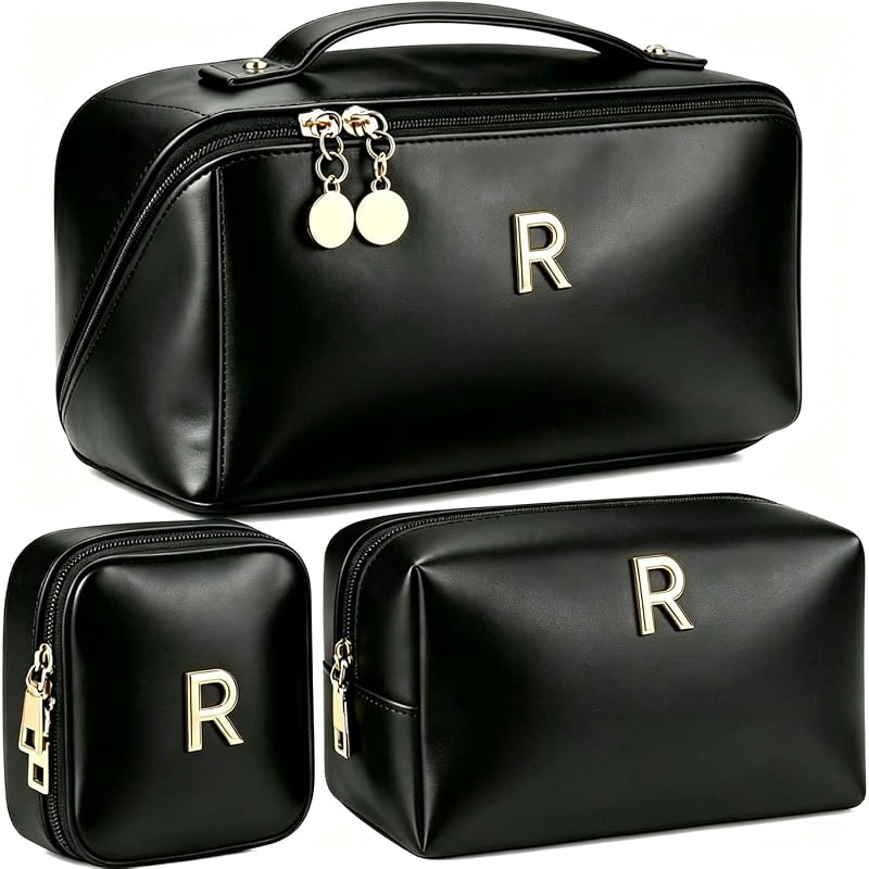 Necessaire de maquiagem personalizada YOPCDJ, modelo Black-R, com divisória transparente e alça