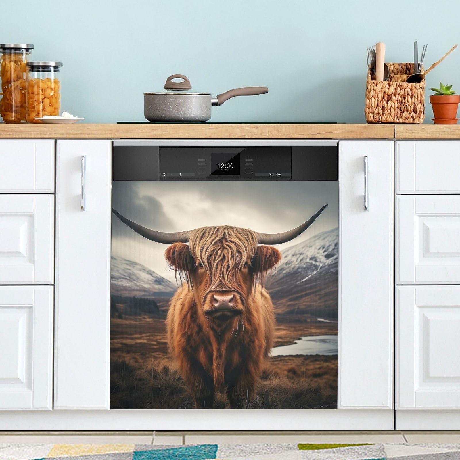 Autocollant magnétique découpable et réutilisable Kigai motif vache des Highlands 58x66cm