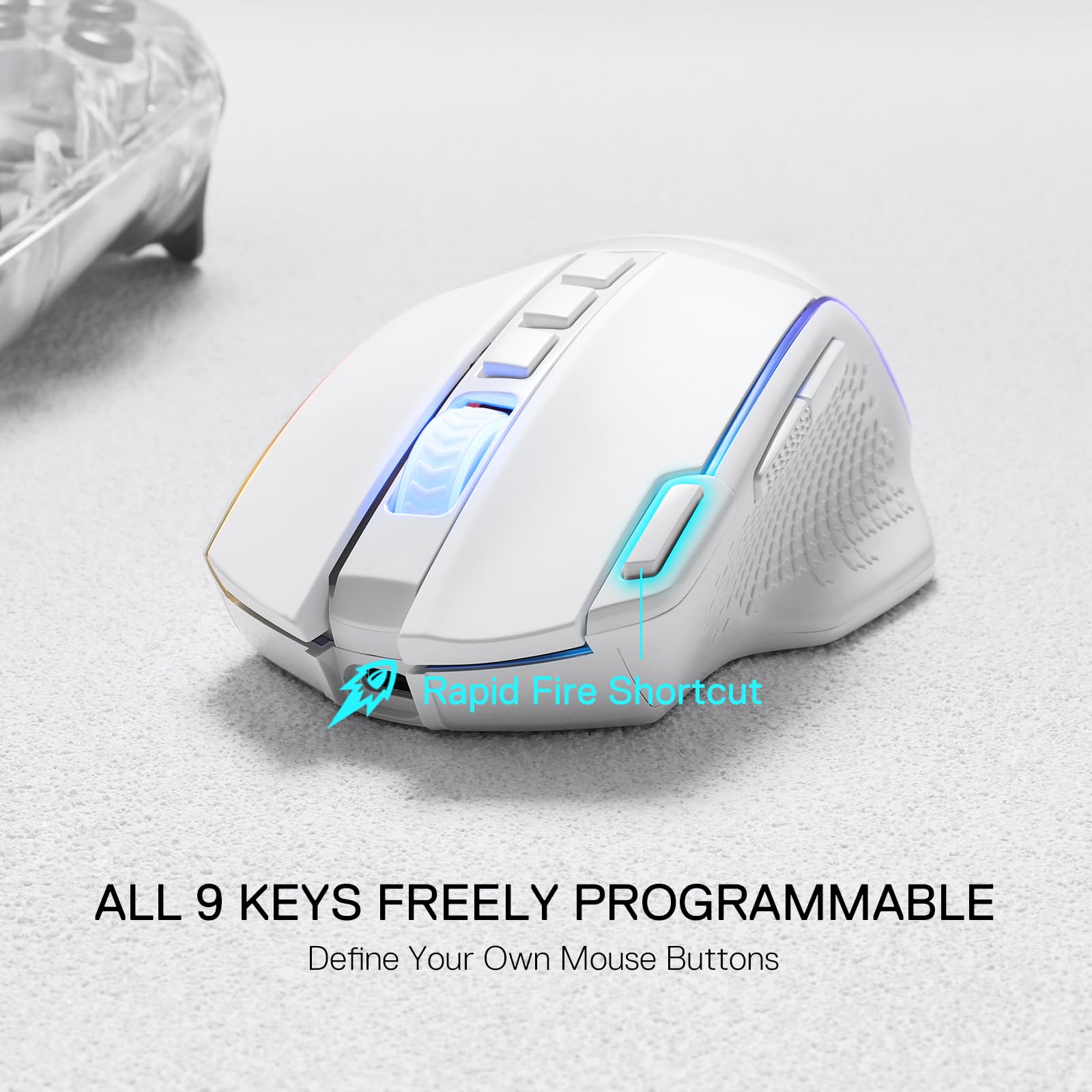 Redragon M991 Mouse Wireless 26000 DPI 3 Modalità 9 Tasti Bianco | mouse gioco wireless 26000 DPI 3 modalità tasto avvio rapido 9 tasti macro batteria RGB PC Mac bianco