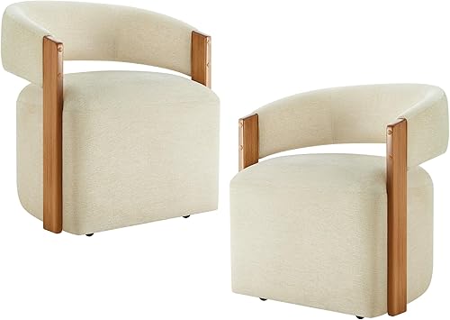 Miniatura 37 de Sillas de comedor tapizadas con ruedas, moderna silla lateral de barril con rodillos para comedor, dormitorio, sala de estar, sala de lectura, lino,