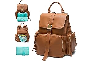 MOMINSIDE Faux Leather Spacious Multi-Function Diaper Backpack with Organizer Pockets