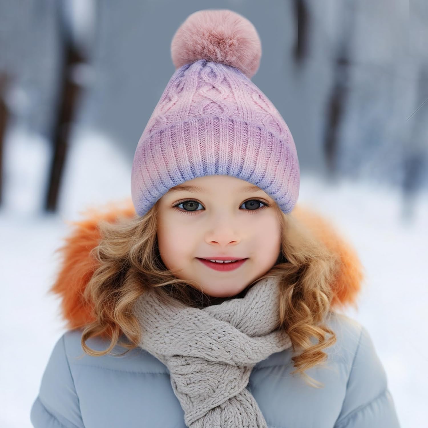 Kids Winter Hat Toddler Knitted Pom Beanies Tie Dye Baby Girls Hat 4-12 Years - Image 2