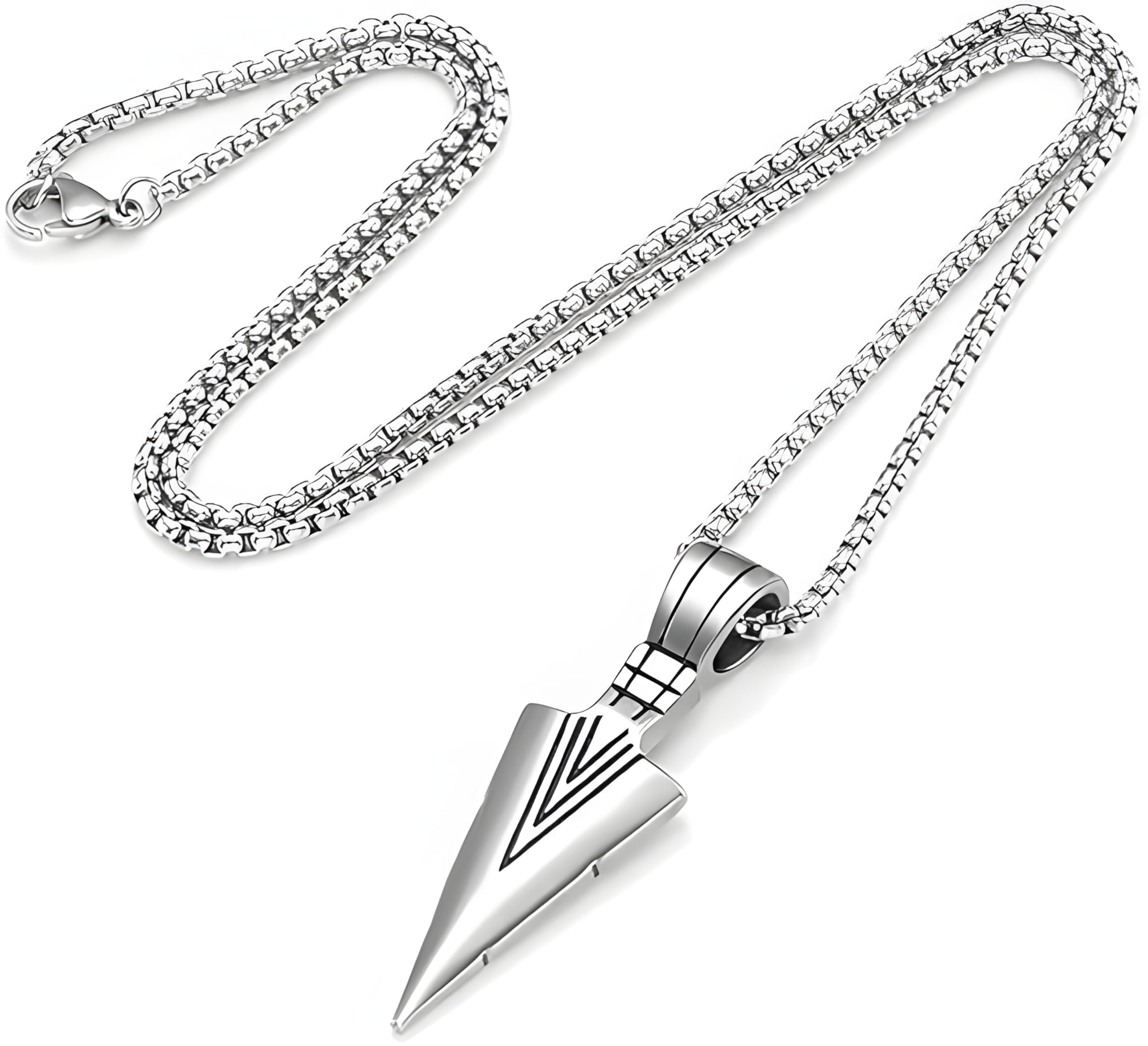 High Polished Silver Arrow Pendant for Men and Boys | Stylish Biker Necklace | Stainless Steel Arrowhead Chain - 25 Inch (B0DHK5DFPM) Amazon Price History, Amazon Price Tracker