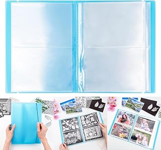 Briartw Large Sticker & Photo Storage Album with 80 Pockets,PP Material, Clear Inner Pockets for Postcards, Stamps, Cutting Dies,Sticker,Paper Organization (Blue)